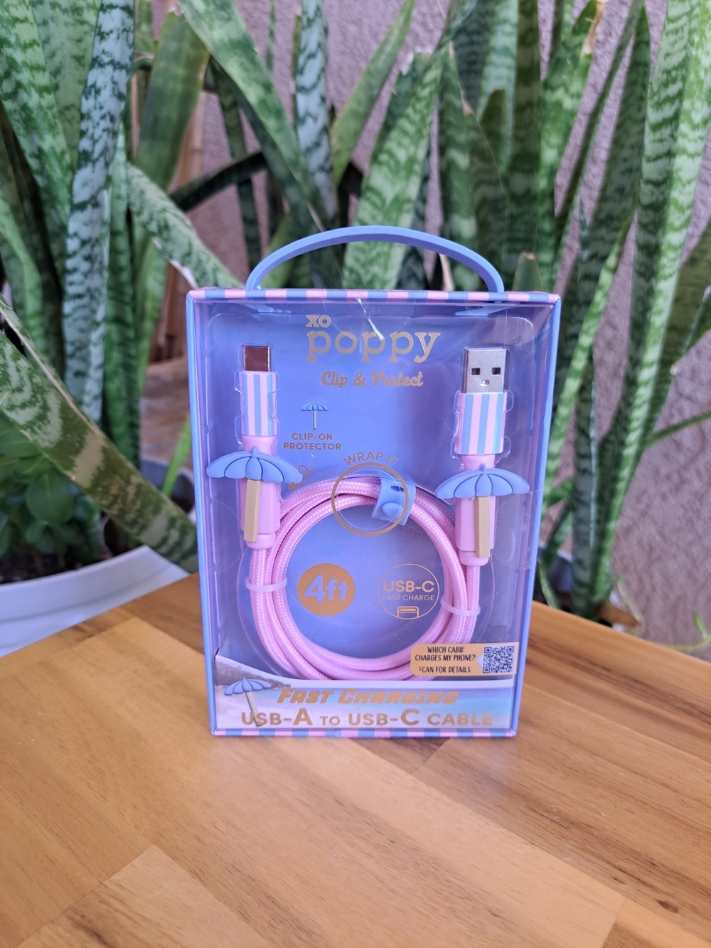 Xo Poppy 4ft USB-A to USB-C Cable Fast Charging W/ Clip On Protector